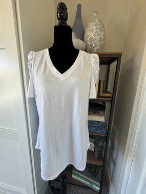 XIEERDUO White Puffy Sleeve V-neck Tee - Size L